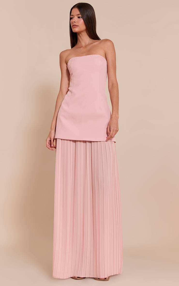 Rose Pâle Robe Maxi Bandeau À Jupe Plissée En Mousseline Avec Panneaux
