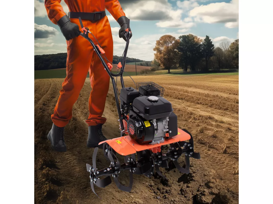Tukang 212 - Motoculteur pour Potager à Explosion à Essence 4 temps 6.1HP Moteur 212cc avec 6 Fraises Ø40 cm