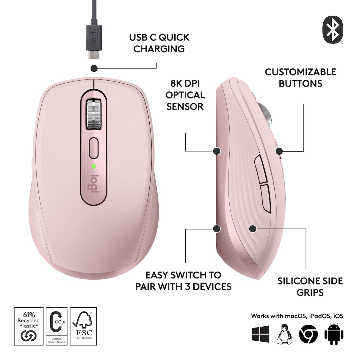 Logitech MX Anywhere 3S trådløs datamus (rose)
