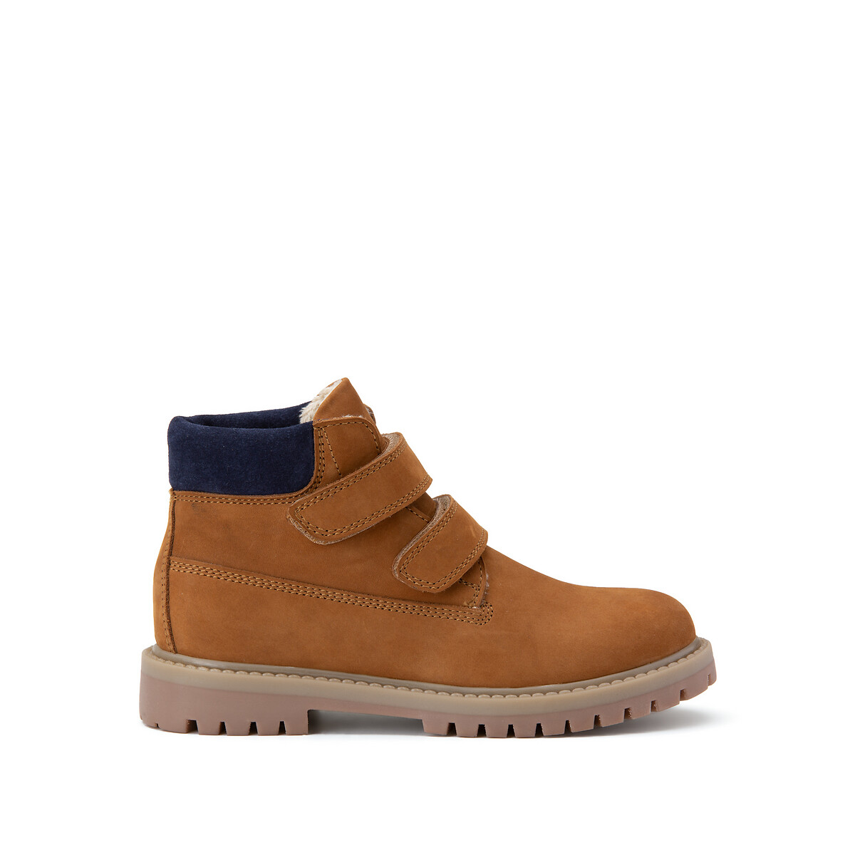 COLEÇÃO LA REDOUTE<br>Botas de tornozelo em couro forrado com fecho de velcro
