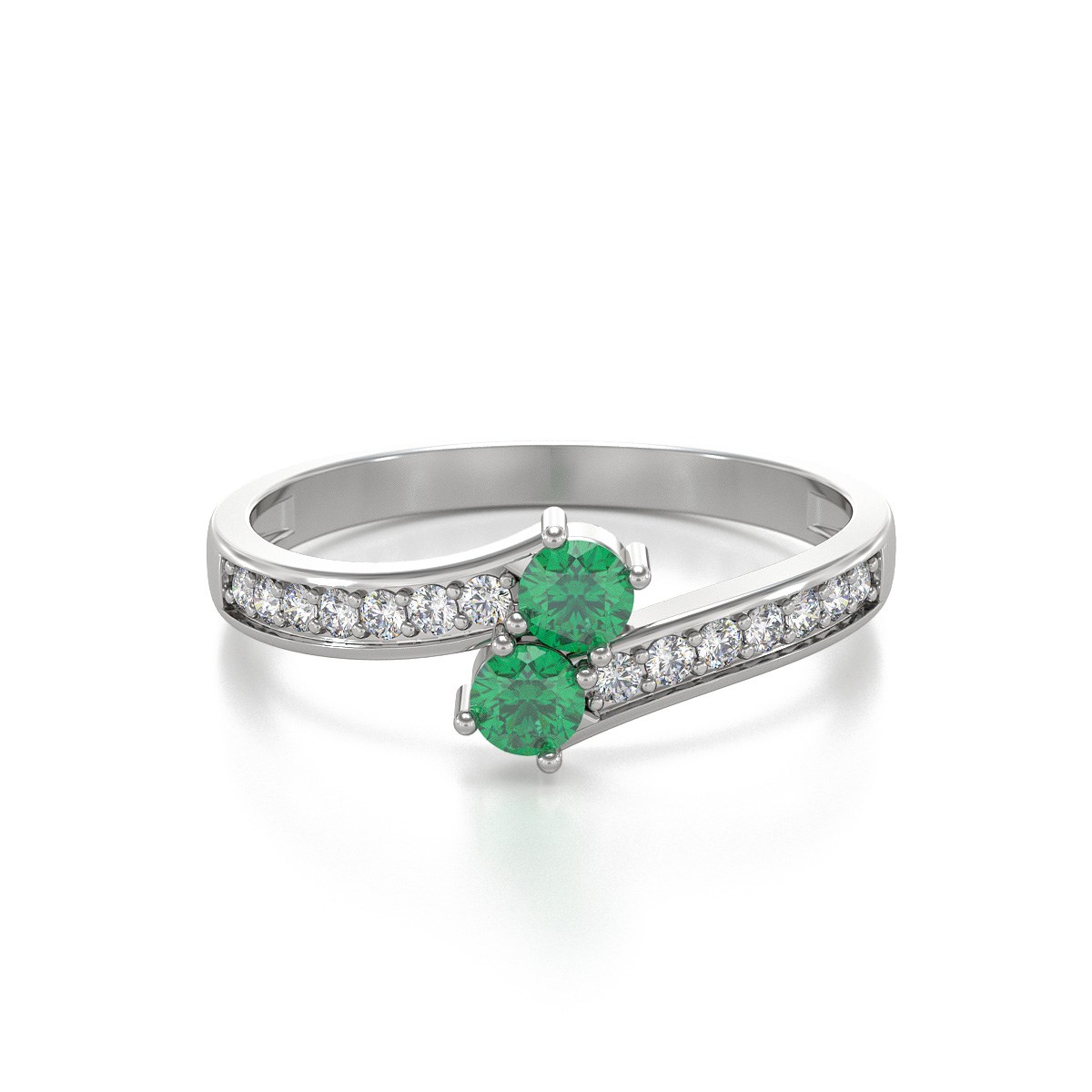 Bague ADEN Or 585 Blanc Duo Emeraude et diamants 2.15grs