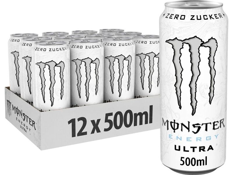 Monster Energy Drink Ultra 12 x 500 ml Erfrischendes Getränk mit Taurin, Inositol und Vitamin B