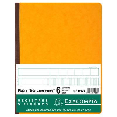 Exacompta - Piqûre à tête paresseuse - 6 colonnes sur 1 page - 32 x 25 cm - 80 pages