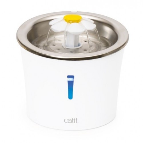 Fonte de água para animais de estimação Catit em aço inoxidável com LEDs brancos.