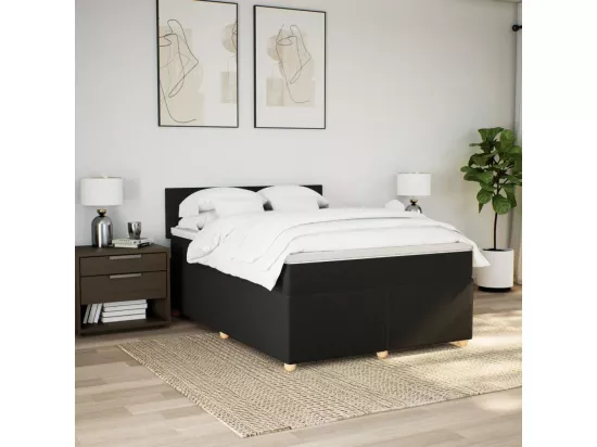 Sommier à lattes de lit avec matelas Noir 160x200 cm Tissu