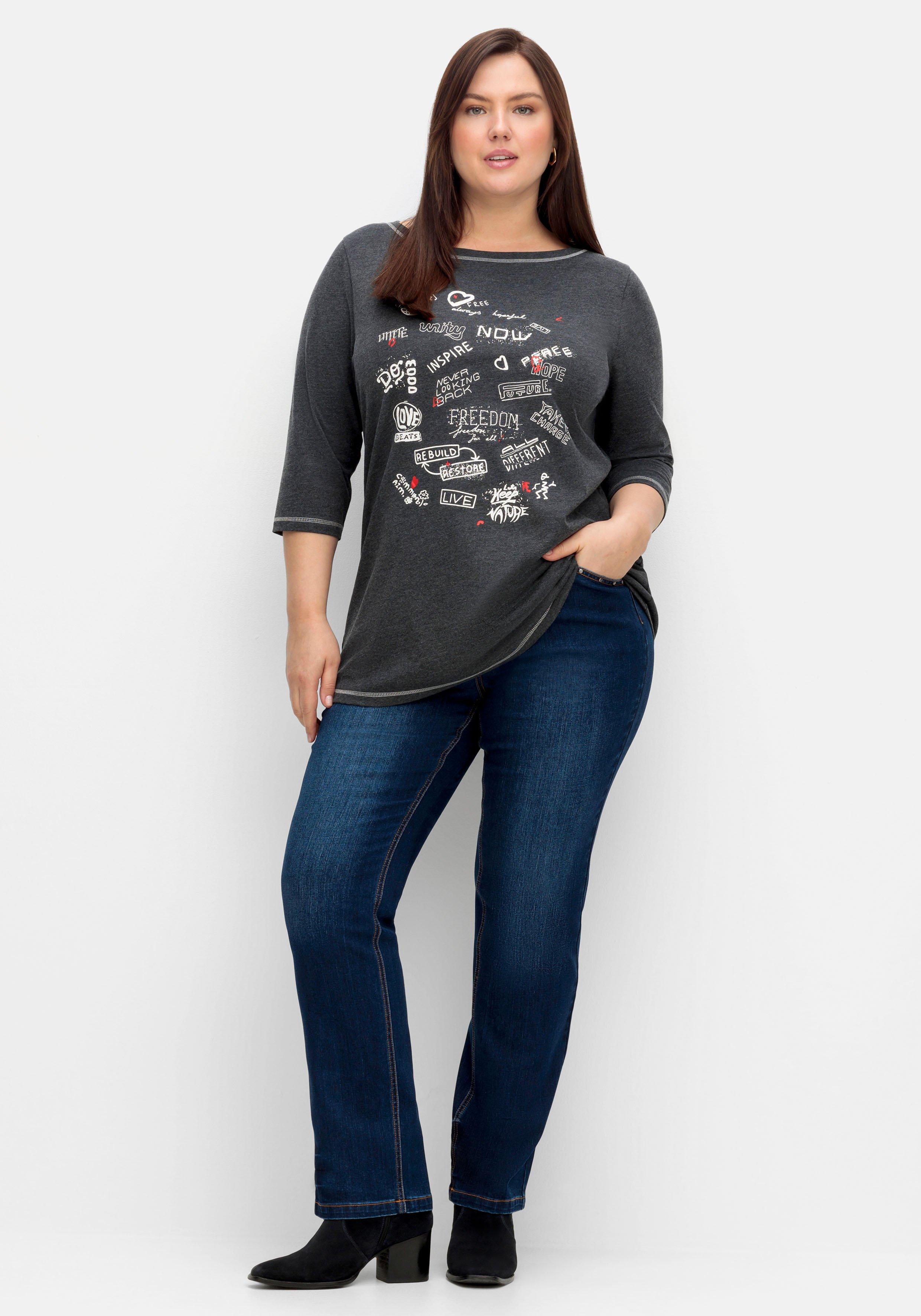 Shirt mit U-Boot-Ausschnitt und Frontdruck