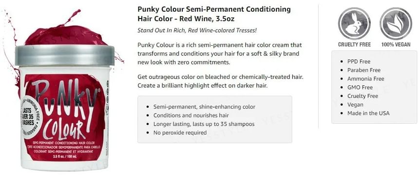 Punky Colour - Semi-permanente conditionerende haarkleur Rode wijn