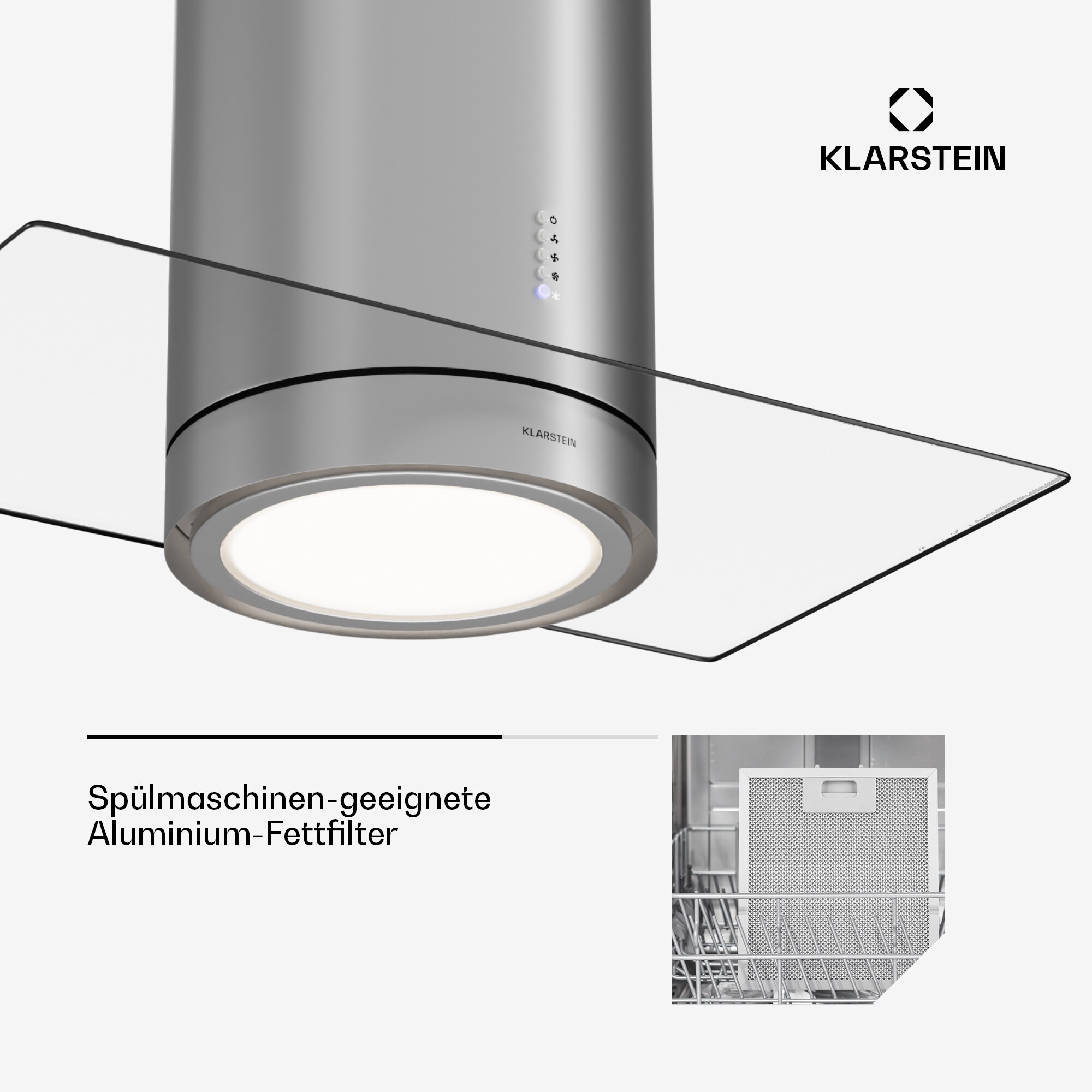 Beretta Premium Inselabzugshaube App Ab-/Umluft 544m³/h LED Aktivkohlefilter Edelstahl
