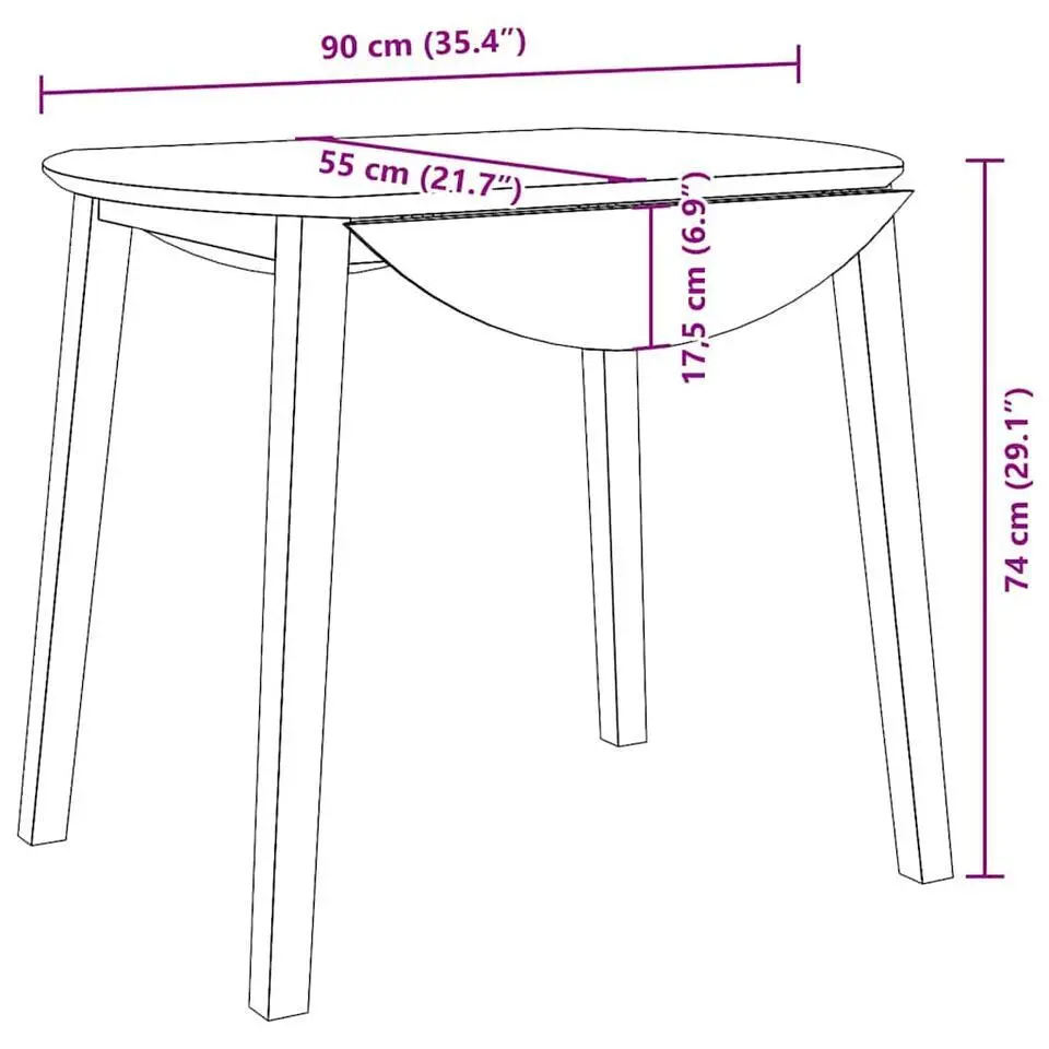 vidaXL Eettafel - Inklapbare tafel - Wit - Massief rubberhout - 90x90x55 cm