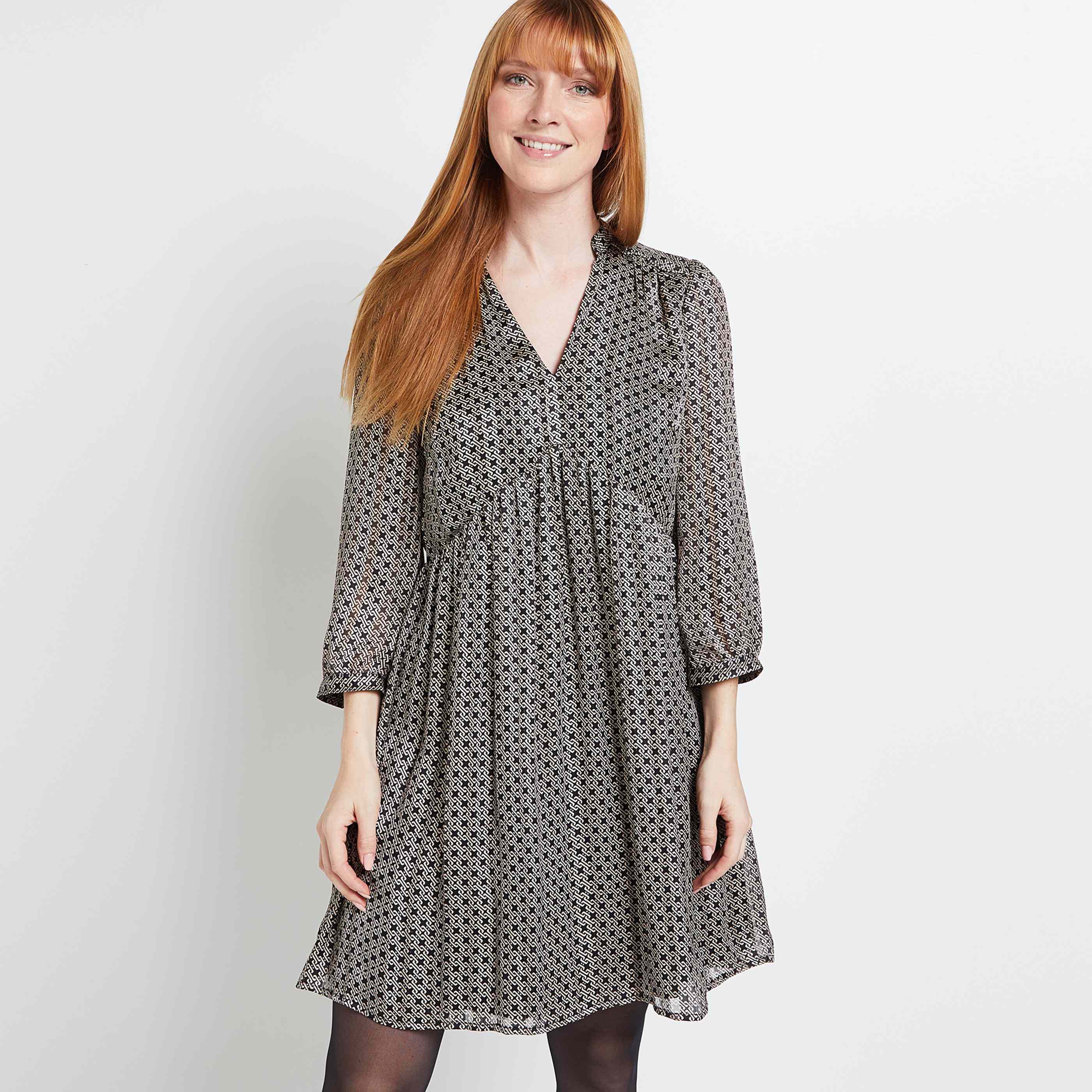 Robe col V femme - NOIR