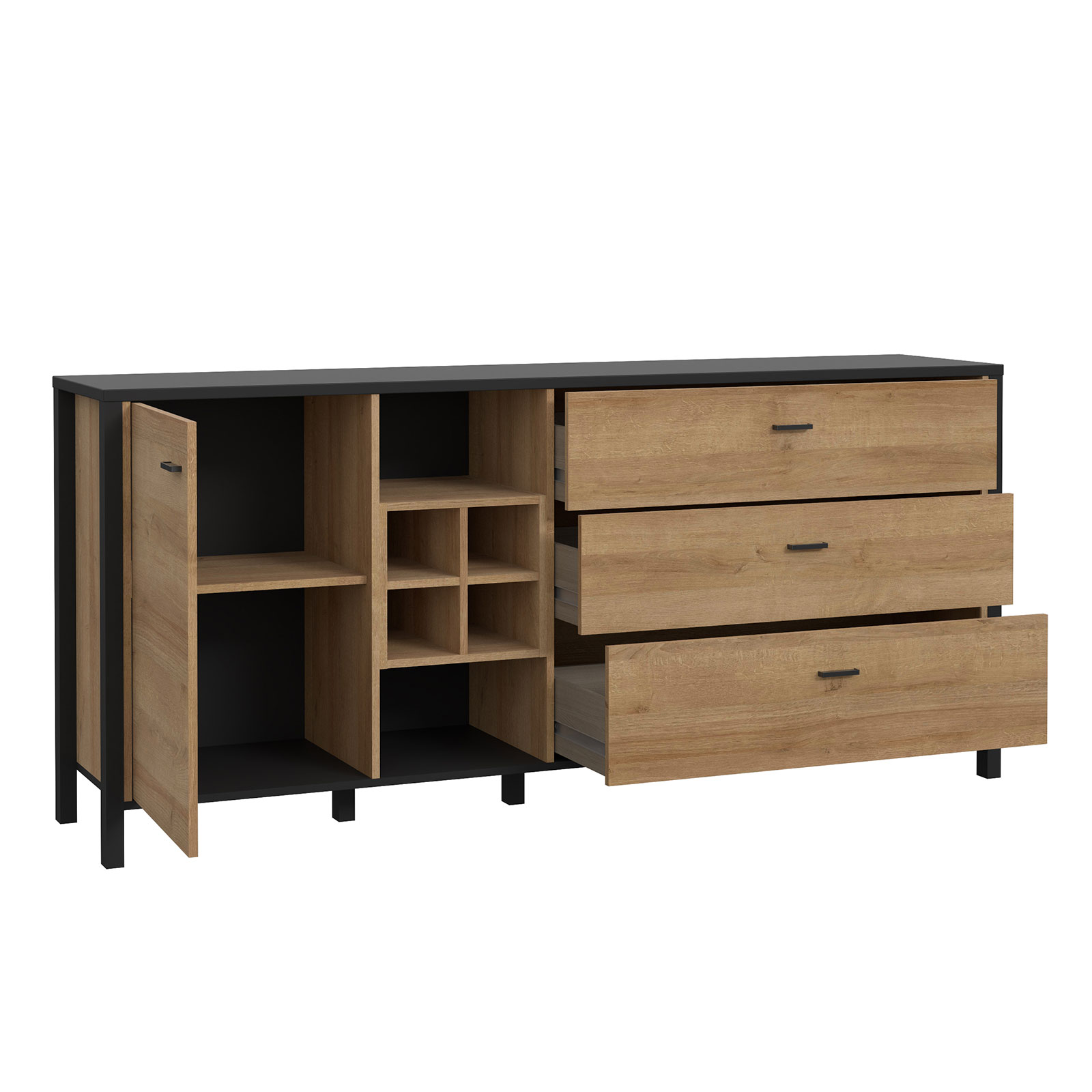 Sideboard - Riviera Eiche - schwarz - 186 cm breit