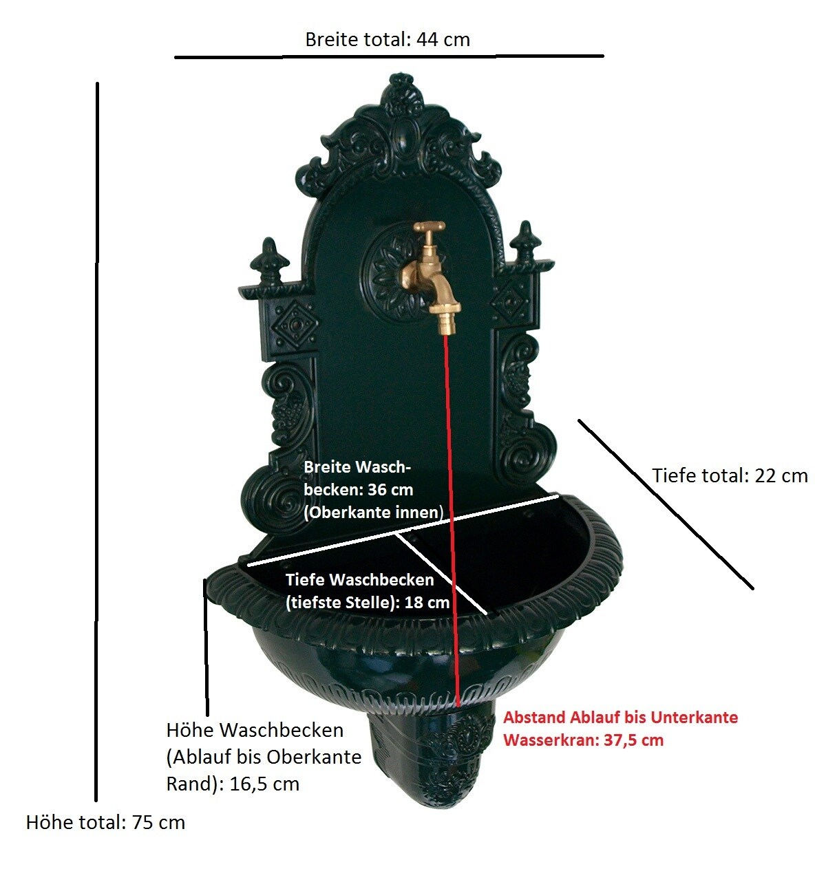 DEGAMO Wandbrunnen TIROL aus Aluguss mit Wasserhahn, dunkelgrün