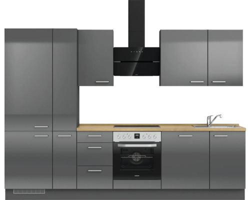 NOBILIA keukenblok met apparatuur Urban 300 cm leigrijs hoogglans voorgemonteerde variant links 4004539009554