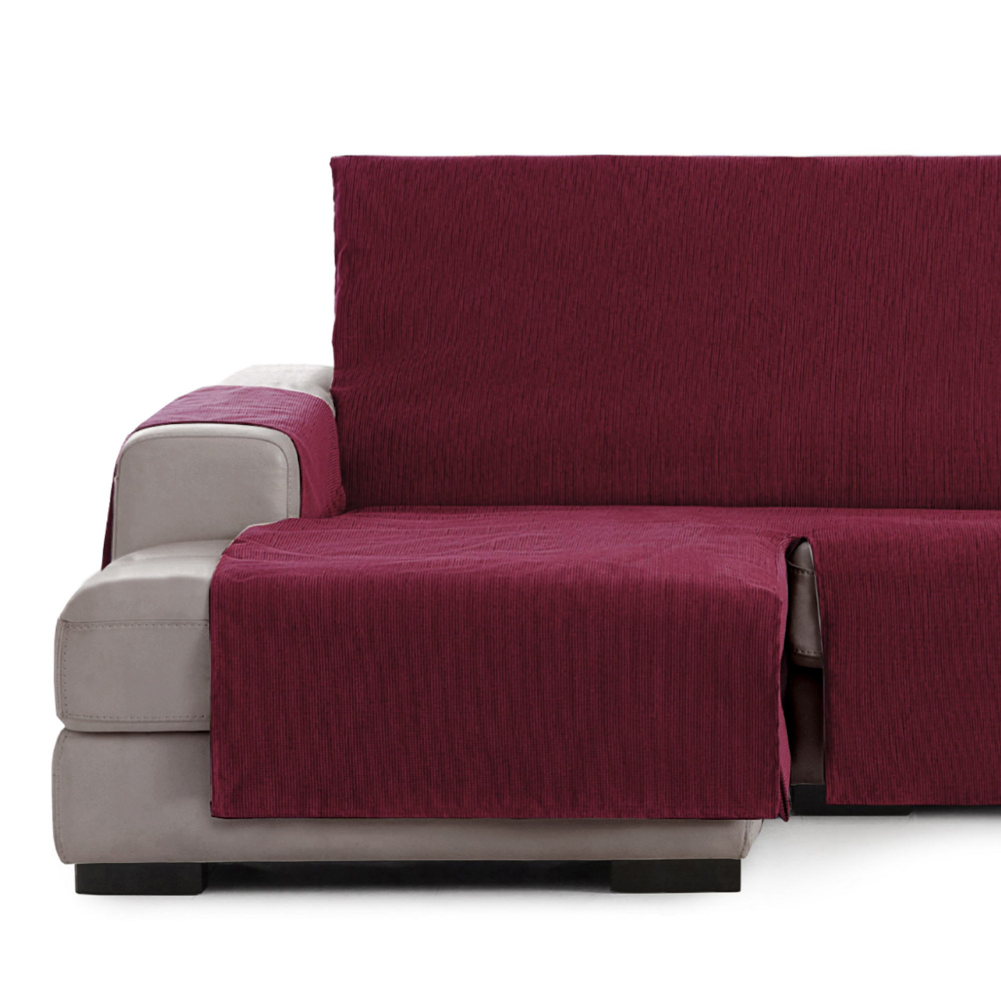 Capa protetora para sofá Vipalia em chenille liso, design Elite, vermelha, modelo curto esquerdo para chaise longue, ideal para cães.