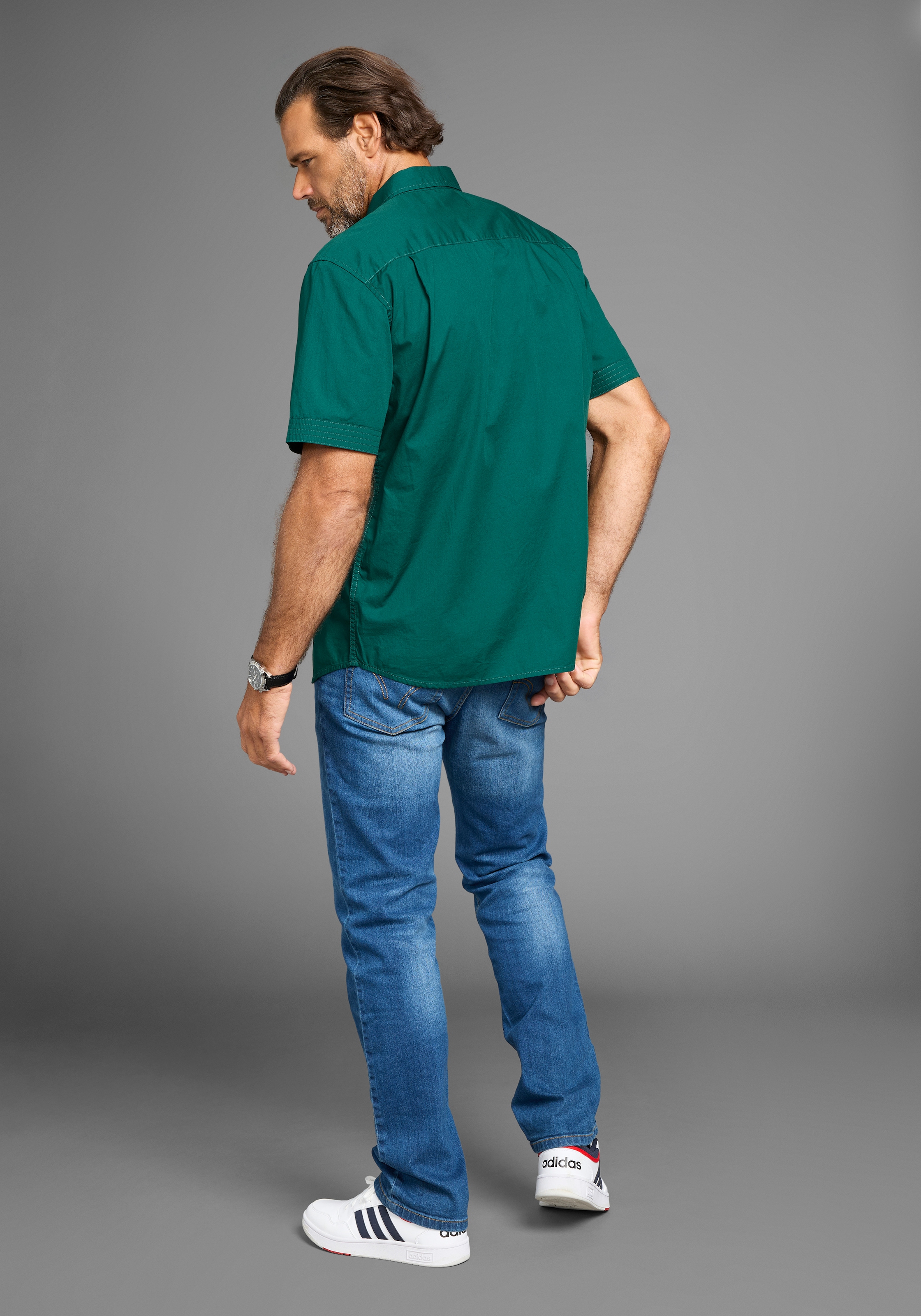 Man's World Kurzarmhemd , Kurzarmhemd mit Logostickerei