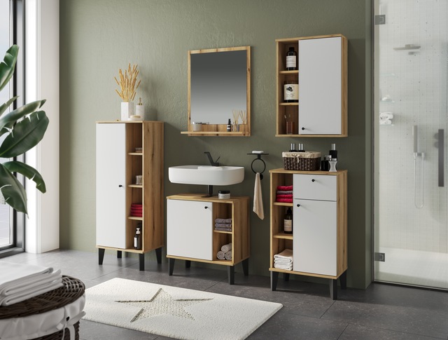INOSIGN Badmöbel-Set »OSLO, Bad im skandinavischen Design, 5-teiliges Badezimmer« Set, 5 Stk. tlg.