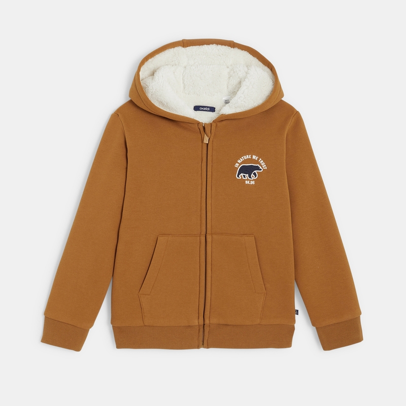 Sweat-shirt doublé en polaire sherpa orange garçon