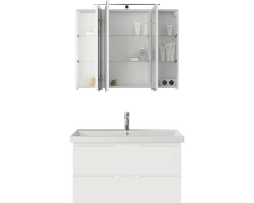 3-delige badkamermeubelset Pelipal serie 4035 BxHxD 90 x 200 x 45 cm, witte fronten, met witte keramische wastafel en keramische spoelbak, badmeubel, spiegelkast met LED-verlichting 40350900121150