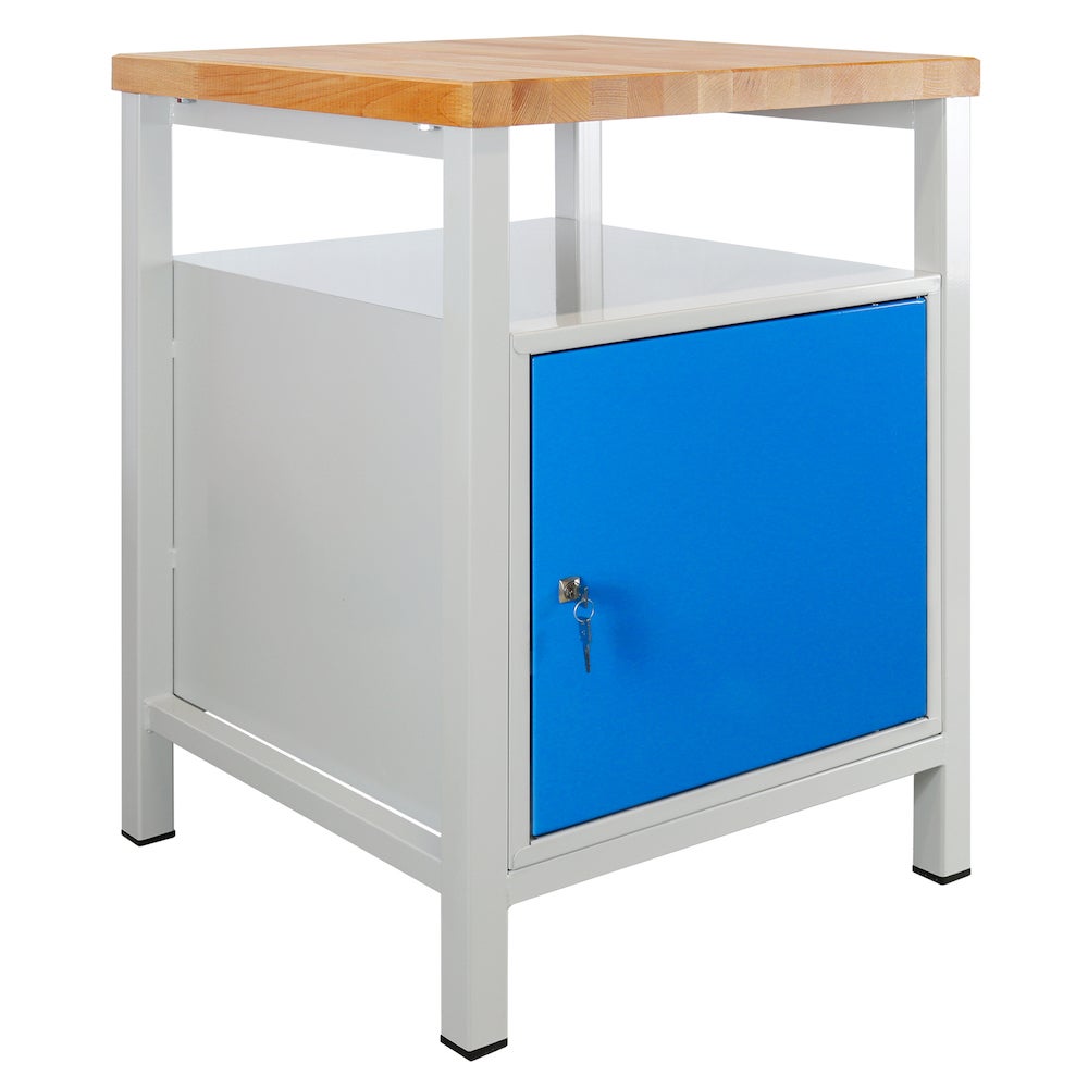 PROREGAL Slim Rhino werkbank met opbergruimte, 1 deur, HxBxD 84 x 60 x 60 cm, draagvermogen 300 kg, lichtgrijs/blauw
