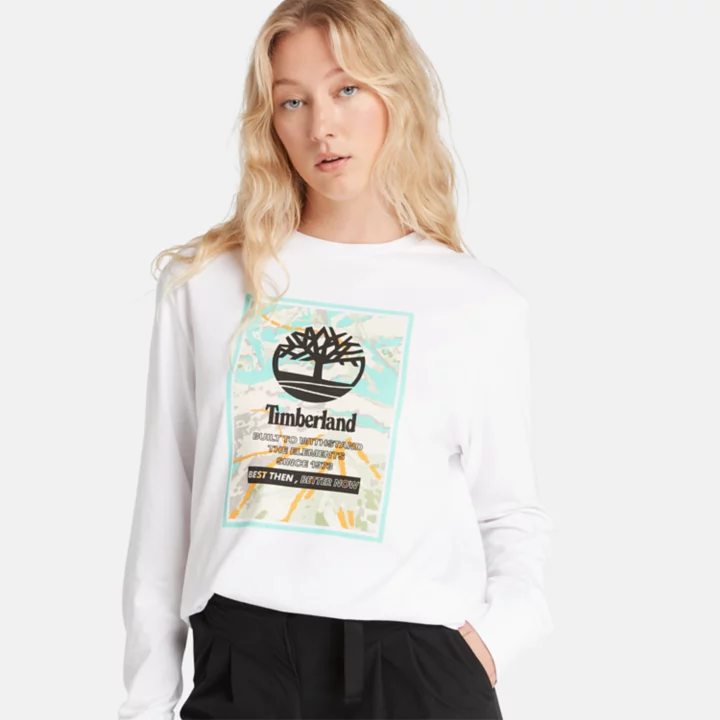 Camiseta de manga comprida da Escola de Esqui na cor branca