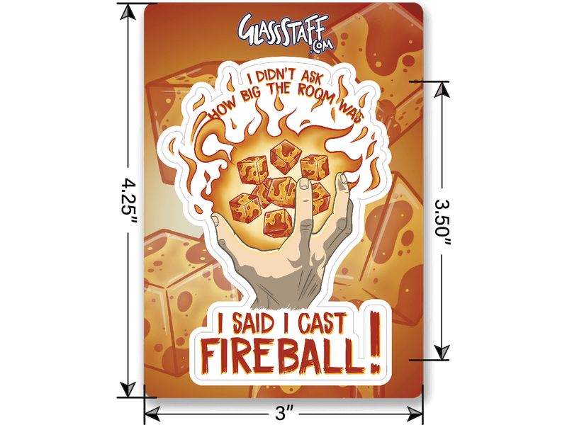 Glass Staff I Cast Fireball Sticker Beige/Orange/Rot Aufkleber für RPG-Fans