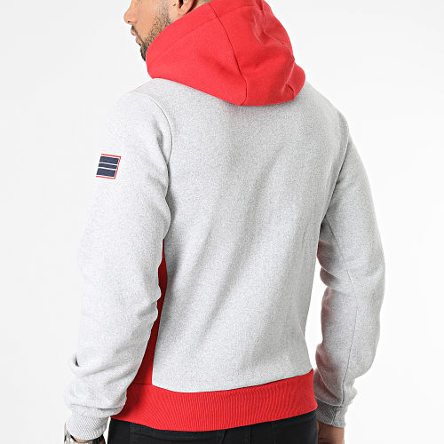 Sweat Zippé Capuche Blanc Gris Chiné Rouge