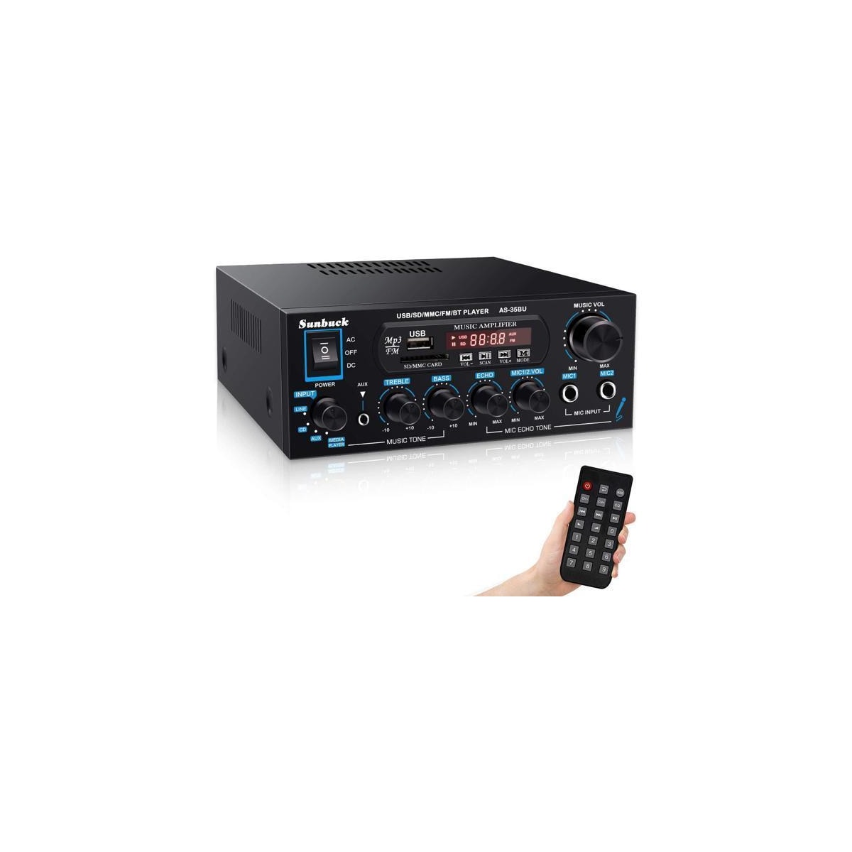 NÖRDIC Bluetooth 5.0 Stereoforsterker 60 + 60W RMS Forsterker 2 Mikrofoninngang Digital Audio Karaoke