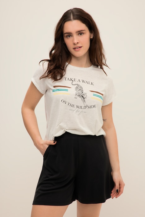 T-Shirt, Rundhals, Halbarm, Print, Melange