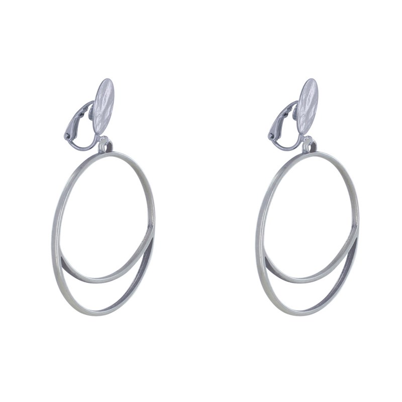 Boucles d'Oreilles Clip Métal Cercle et Croissant de Lune