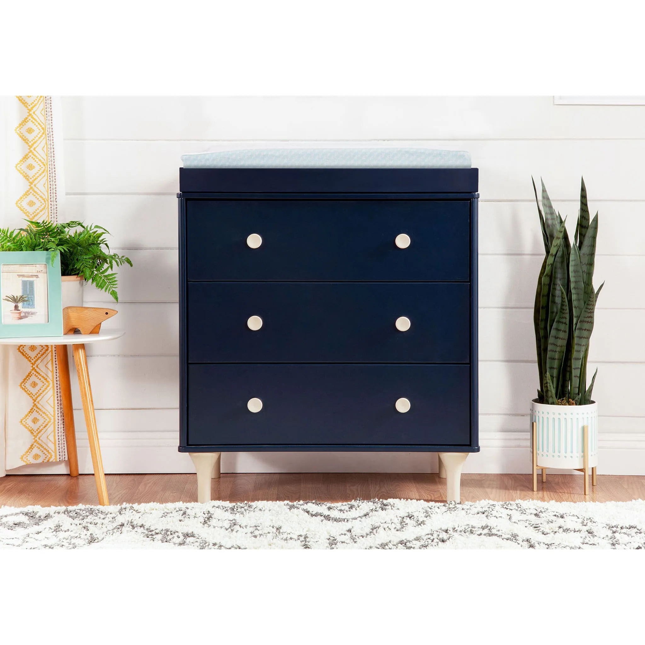 Babyletto Meuble à Langer 3 Tiroirs avec Plateau Amovible Lolly - Marine  Naturel Lavé