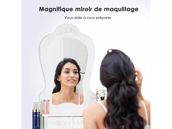 Coiffeuse avec Tabouret Table de Maquillage avec 3 Tiroirs et Dessus Amovible Blanc