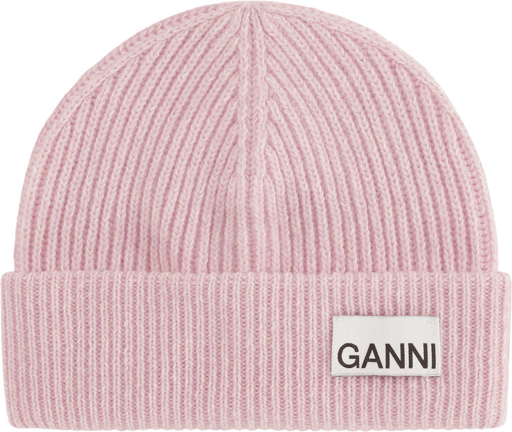Ganni Light Structured Rib Knit Beanie Mauve chalk