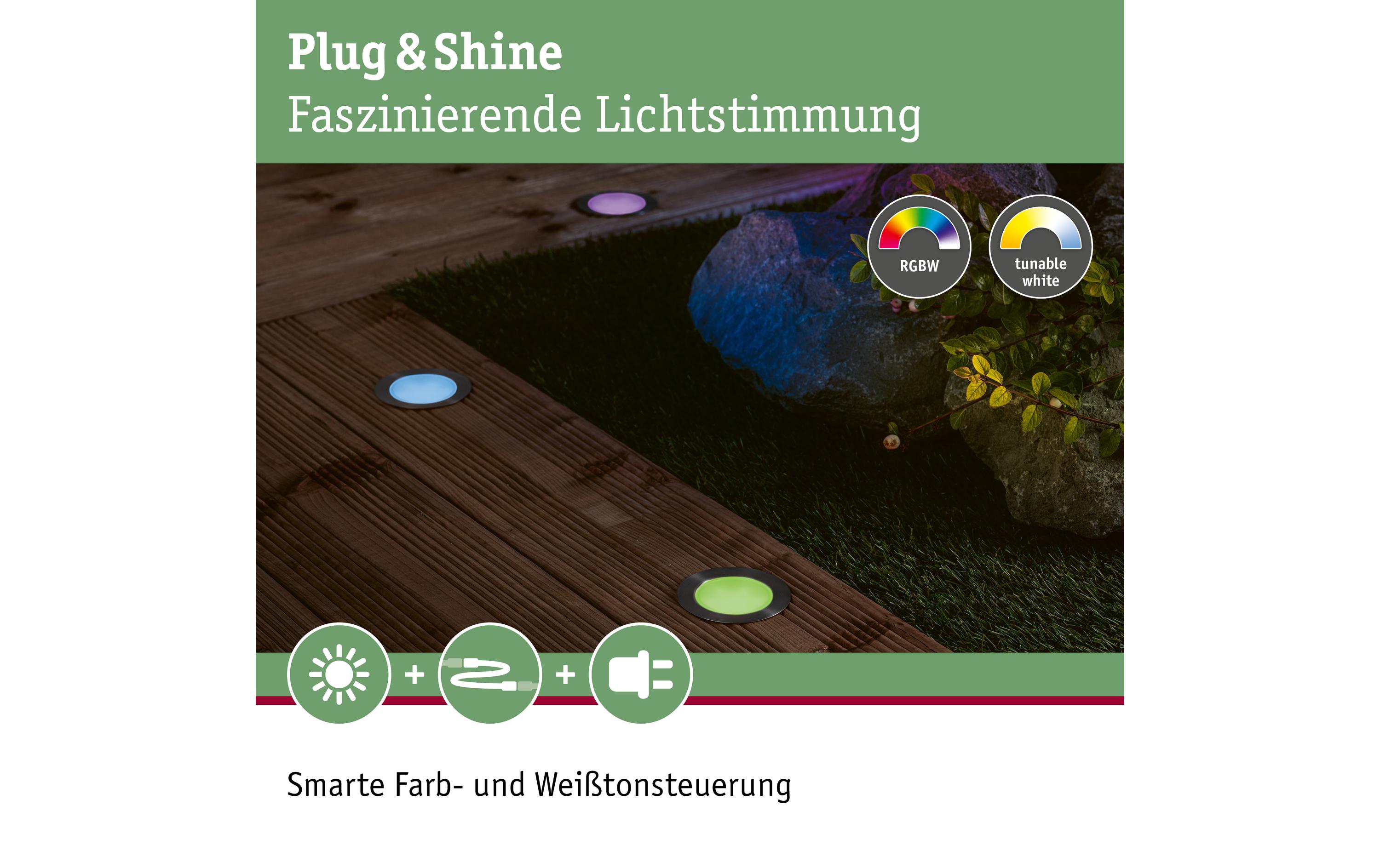 Einbauspot Plug & Shine Floor, RGBW, 2W, EdelstahlLED Bodeneinbauleuchte