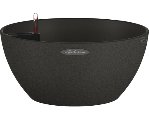 Cubeto Stone kunststof bloempot, 30x30x13 cm, zwart, inclusief zelfbewateringssysteem en waterniveau-indicator