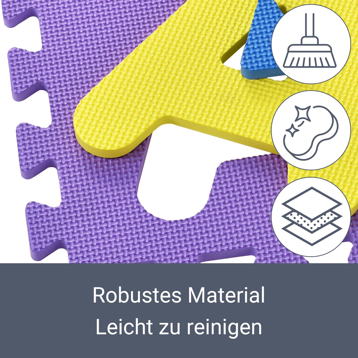 Juskys Kinder Puzzlematte Kim 36 Teile mit Buchstaben & Zahlen - rutschfest – Spielmatte bunt
