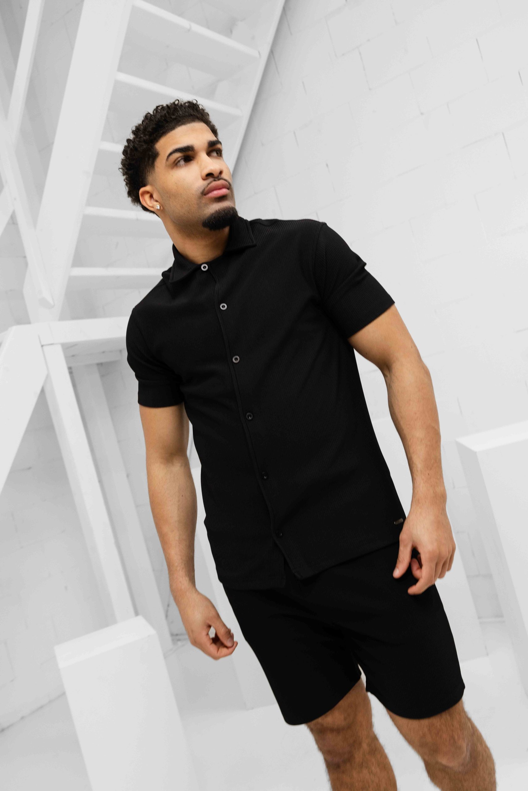 Malelions Ribbed Camp Collar Zomerset Heren Zwart
