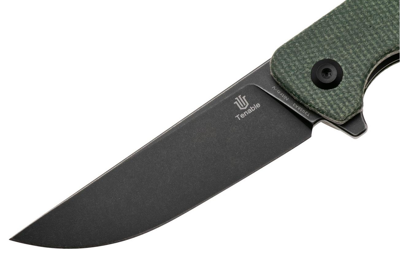 Tenable Knives Anomaly T2038A2 Blackwashed NItro-V, Green Micarta, zakmes, Pinkerton Knives design