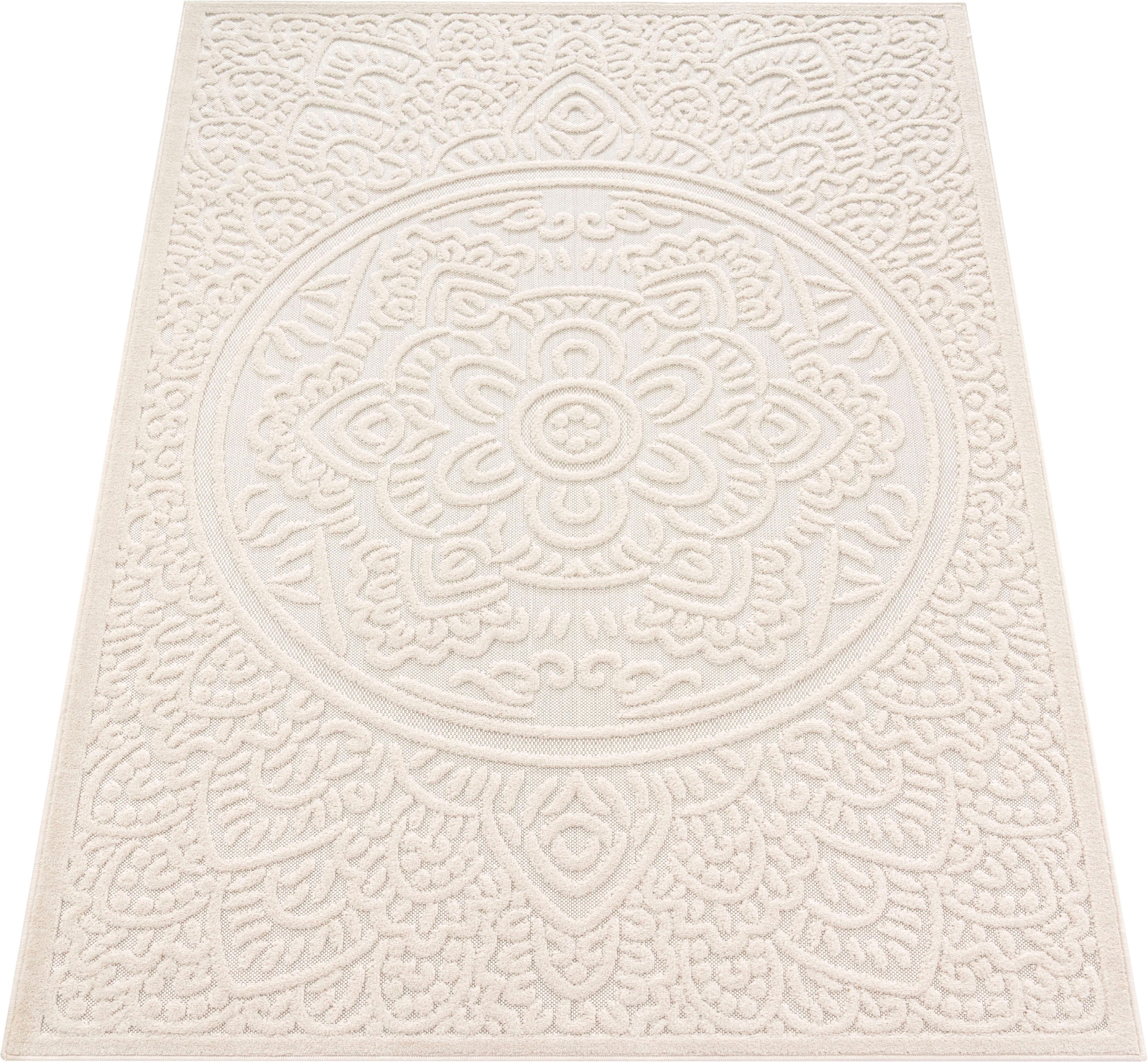 Paco Home Teppich »Cotton 232« rechteckig 10 mm Höhe Uni Farben, Hoch-Tief Effekt, boho, In- und Outdoor geeignet