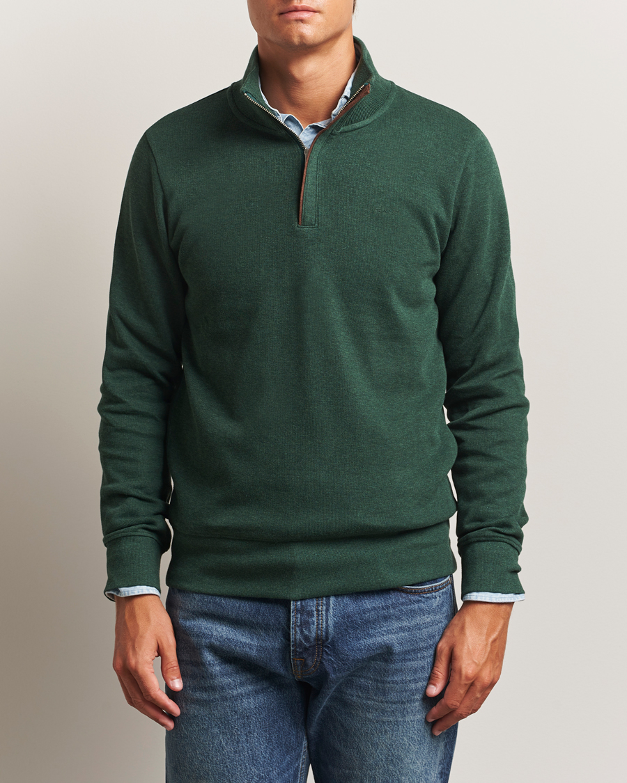 GANT Sacker Rib Half Zip Tartan Green