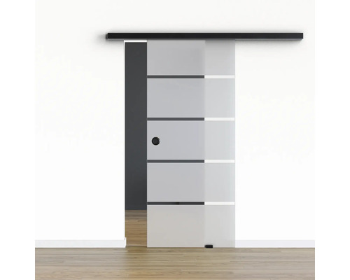 Pertura glazen schuifdeur complete set Glera 4 Stripes 900x2050 mm incl. Selir aluminium zwart beslag, verzonken handgreep