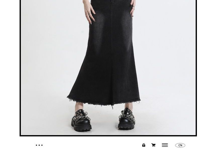 Denimot - Denim maxi-rok met hoge taille en franjes aan de zoom