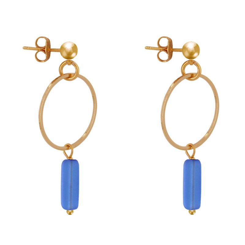 Boucles d'Oreilles Doré Cercle et Perle Rectangulaire