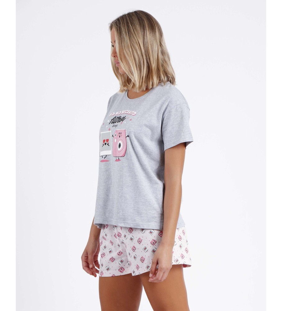 Pijama Aznar Innova de manga curta, cinza.
