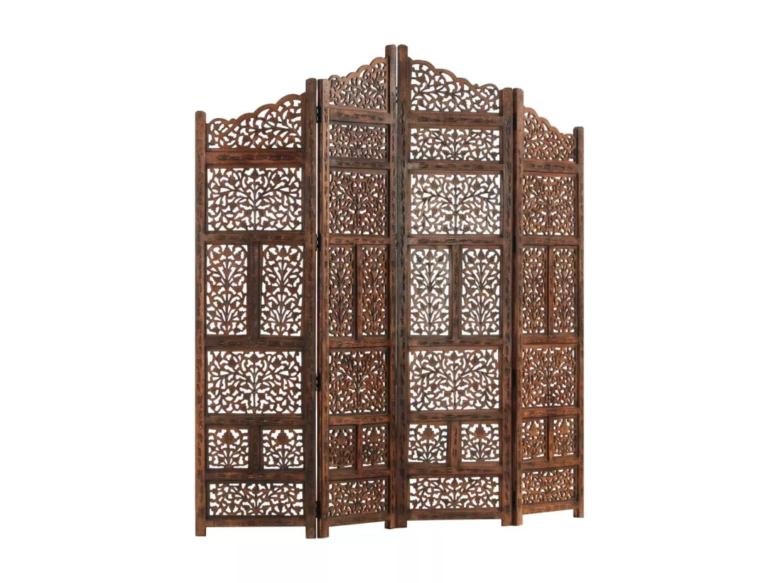 Cloison de séparation 4 panneaux Marron 160x165cm Bois manguier