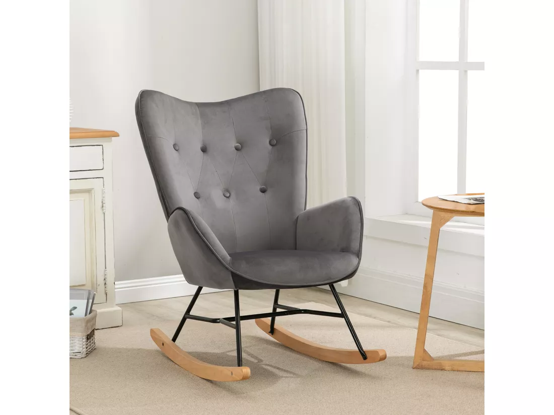 MEUBLES COSY Fauteuil à Bascule Allaitement Rocking Chair Scandinave Chaise Loisir Revêtement Pieds en Bois Massif pour Salon, Chambre, Le Balcon, Gris Velours