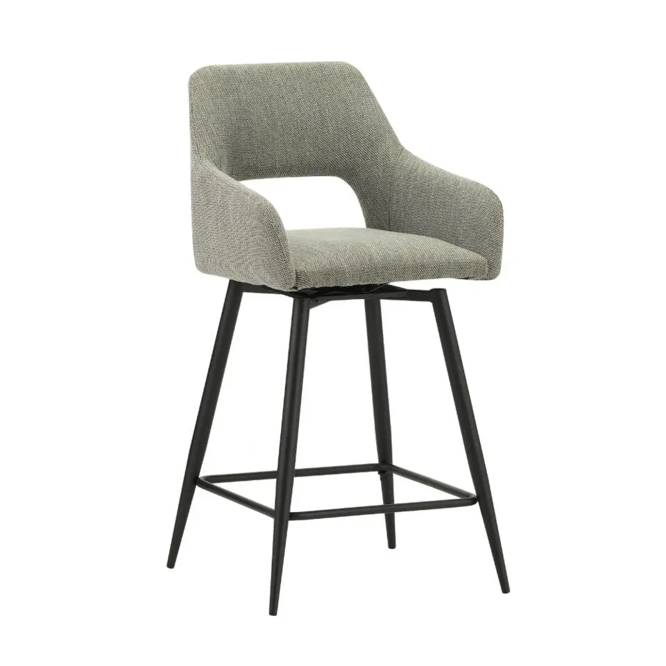 Barkruk Skye draaibaar met armleuning groen - Zithoogte 66,50 cm - Stof - Groen