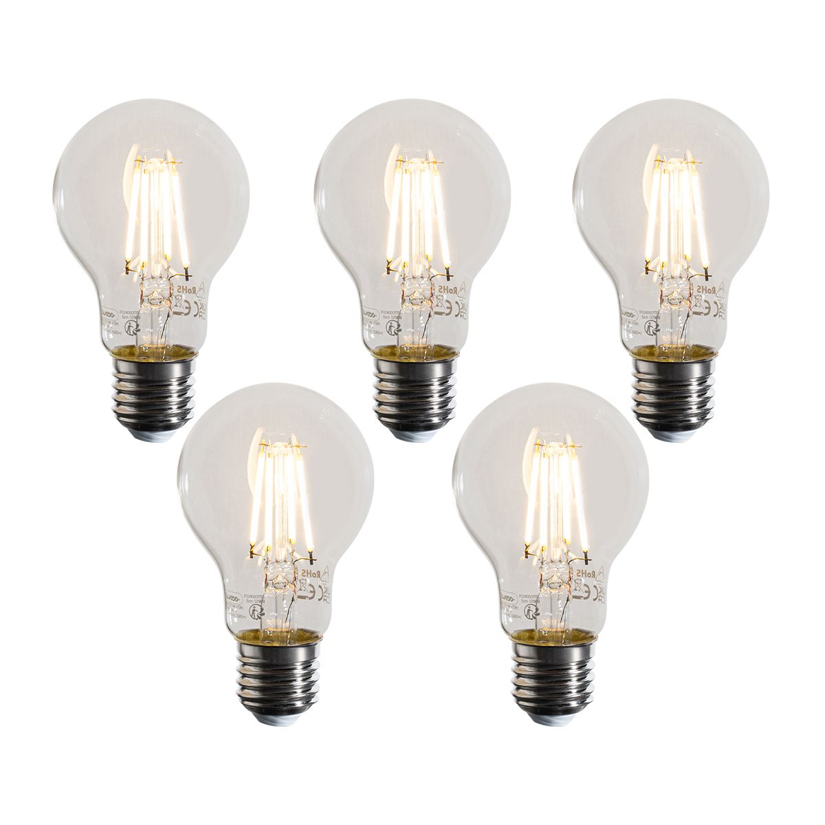 Set van 5 E27 dimbare LED lampen A60 helder 4W 470 lm 2700K