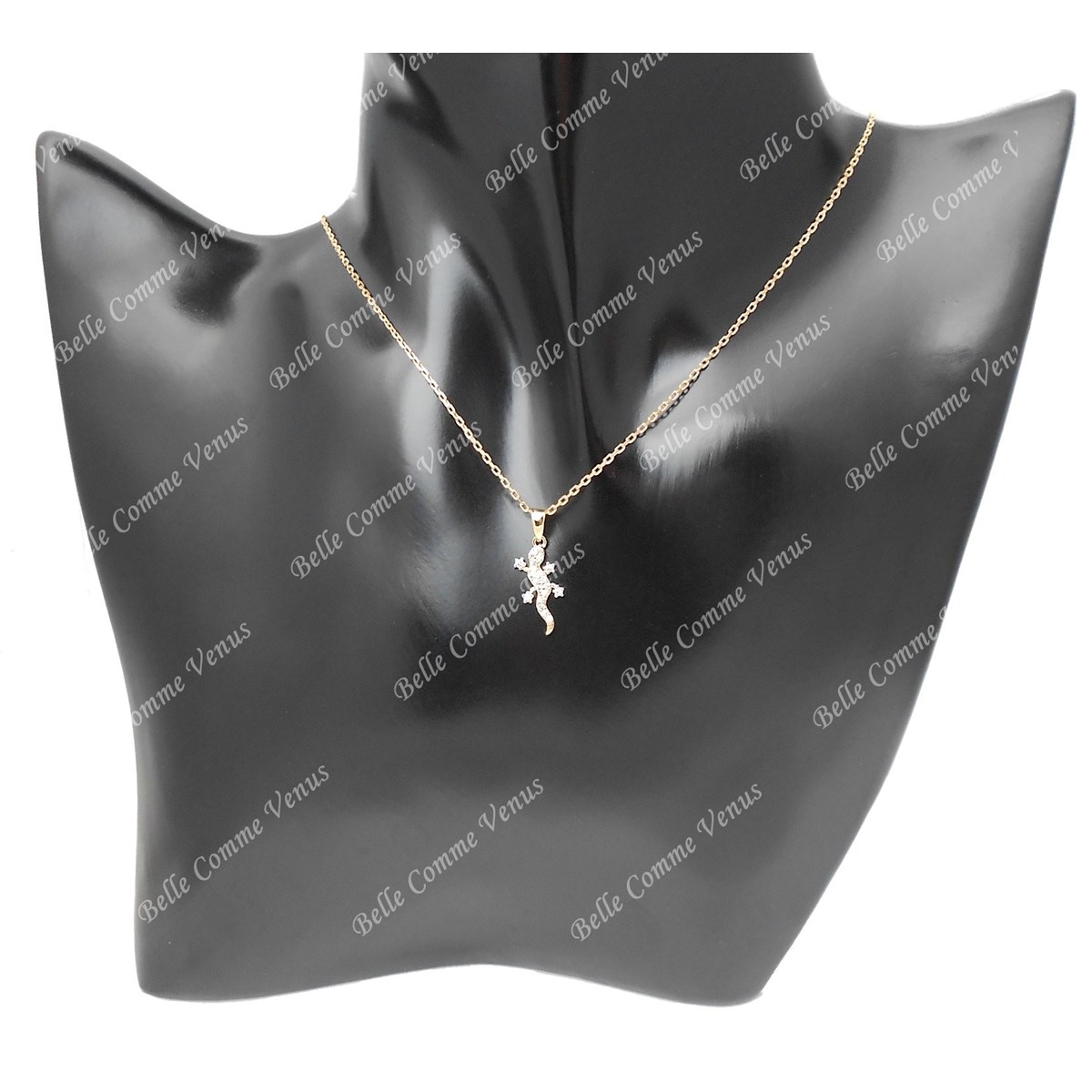 Collier salamandre lézard serti d'oxyde de zirconium Plaqué OR 750 3 microns