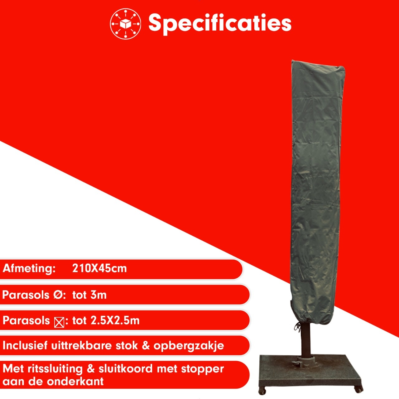 CUHOC Diamond 210 x 45 cm zweefparasol hoes