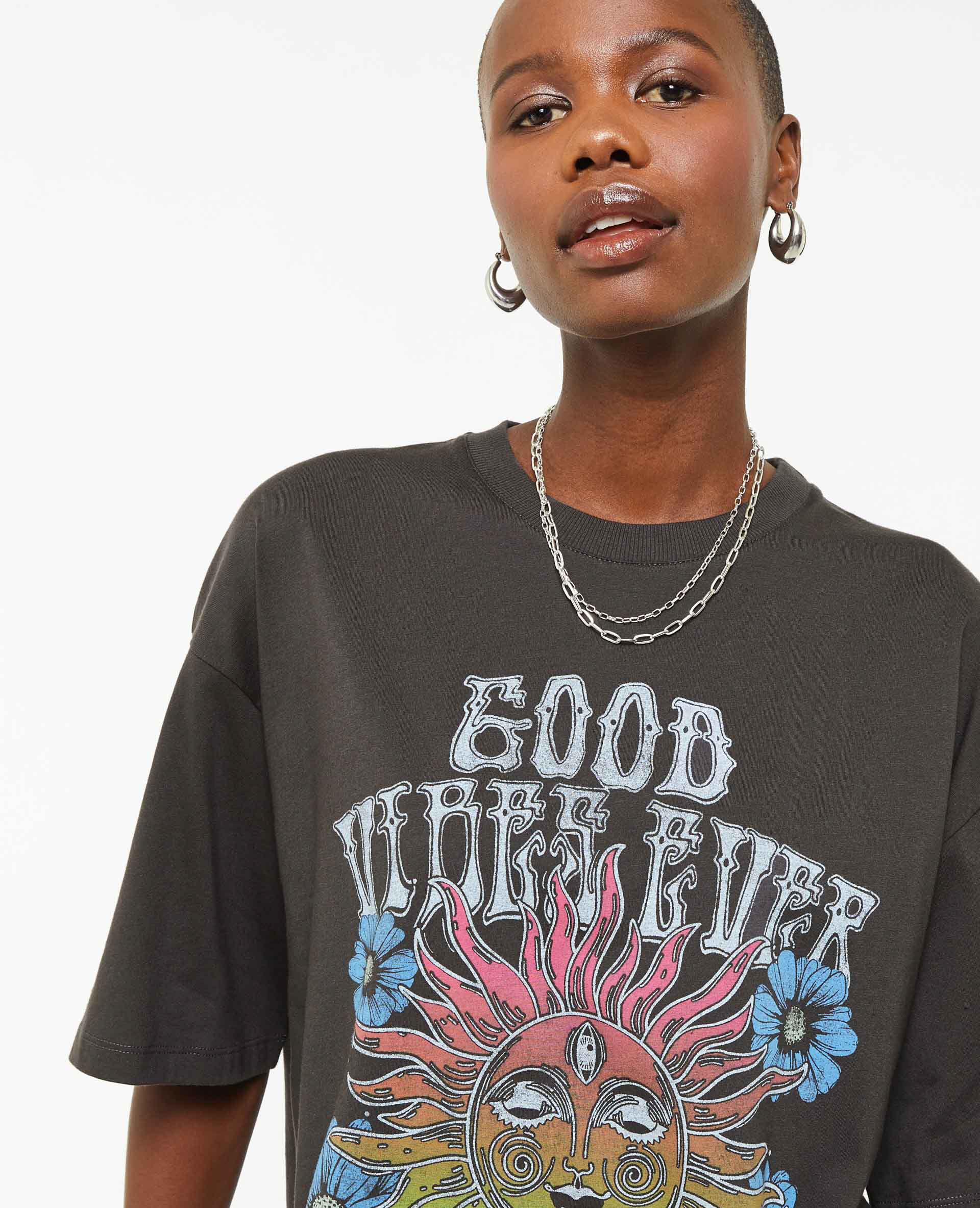 T-shirt oversize avec print - Gris foncé